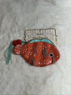 Made in India beaded orange fish mini pouch